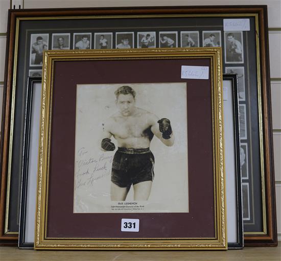 Signed Photograph of Gus Lesnevich Light heavyweight champion of the world plus framed Cigarette cards and framed print